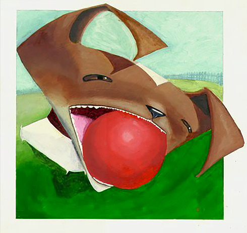 dog fetching ball illustration